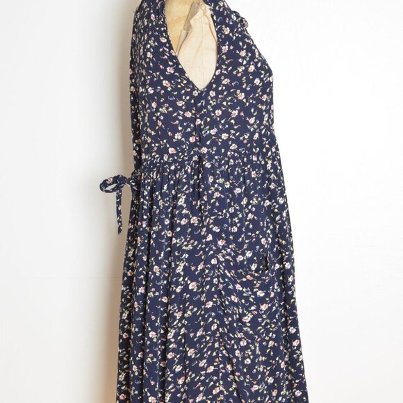 vintage 90s babydoll dress Ecote navy floral print grunge crinkle rayon mini S M - Picture 5 of 8